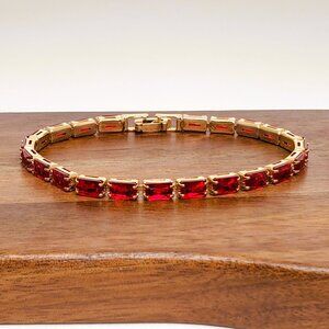 14K Gold 7" Womens 2ct Red Ruby Gemstone Tennis Bracelet New 14 K Silver Jewelry